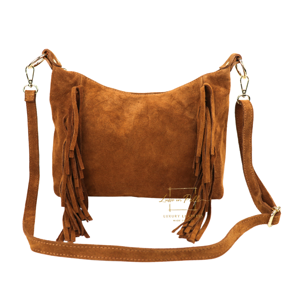 Medium Suede Messenger Crossbody with Tassel Detail