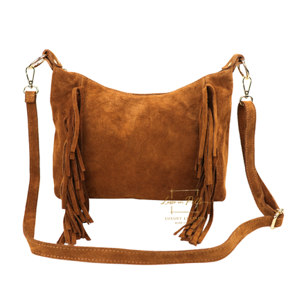 Medium Suede Messenger Crossbody with Tassel Detail