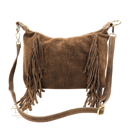 Medium Suede Messenger Crossbody with Tassel Detail