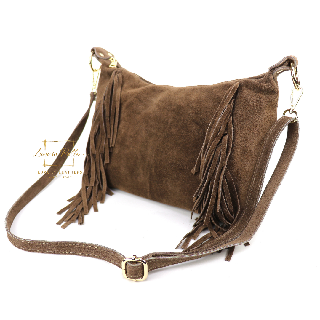Medium Suede Messenger Crossbody with Tassel Detail
