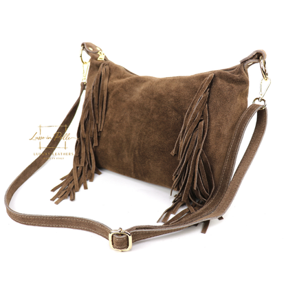 Medium Suede Messenger Crossbody with Tassel Detail