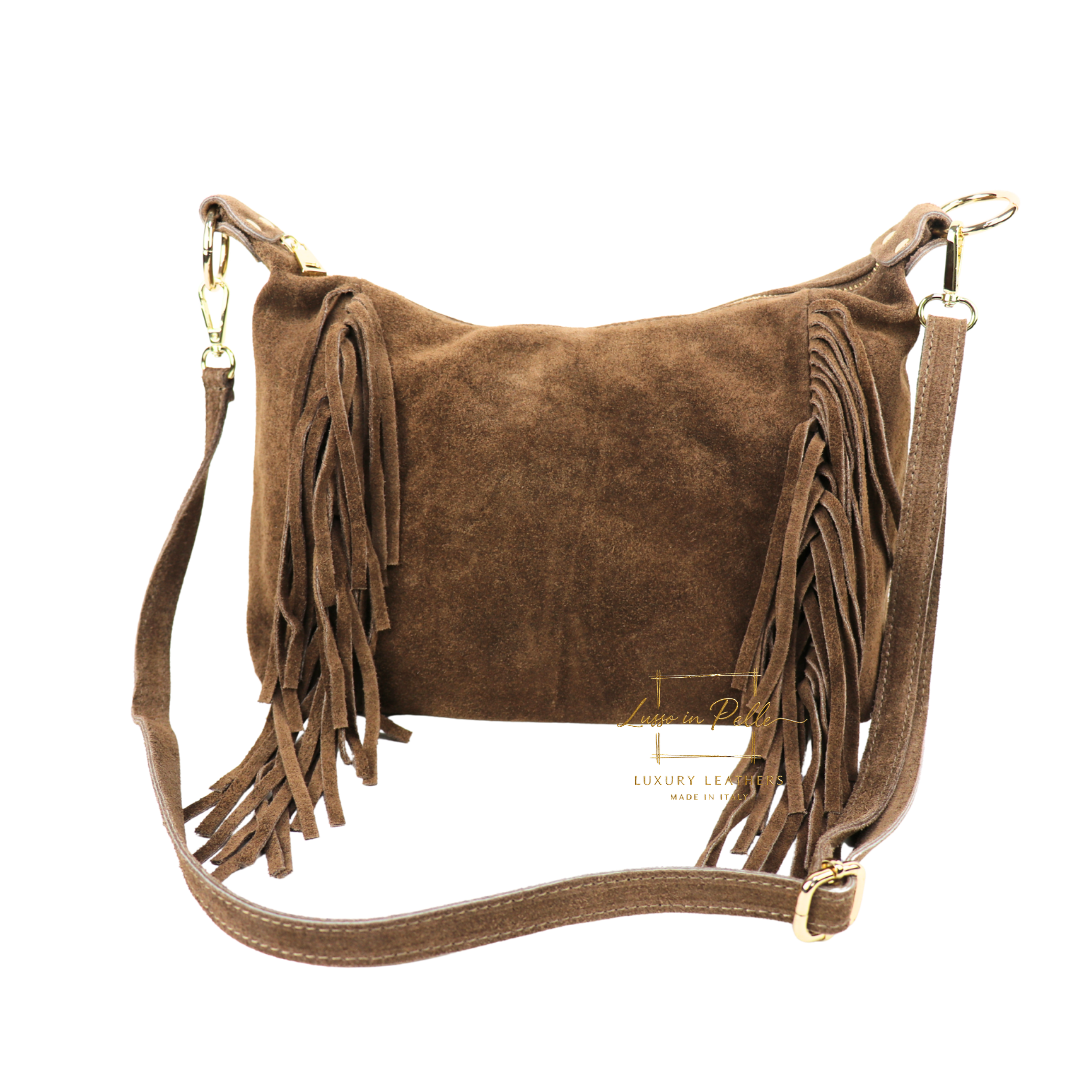 Medium Suede Messenger Crossbody with Tassel Detail