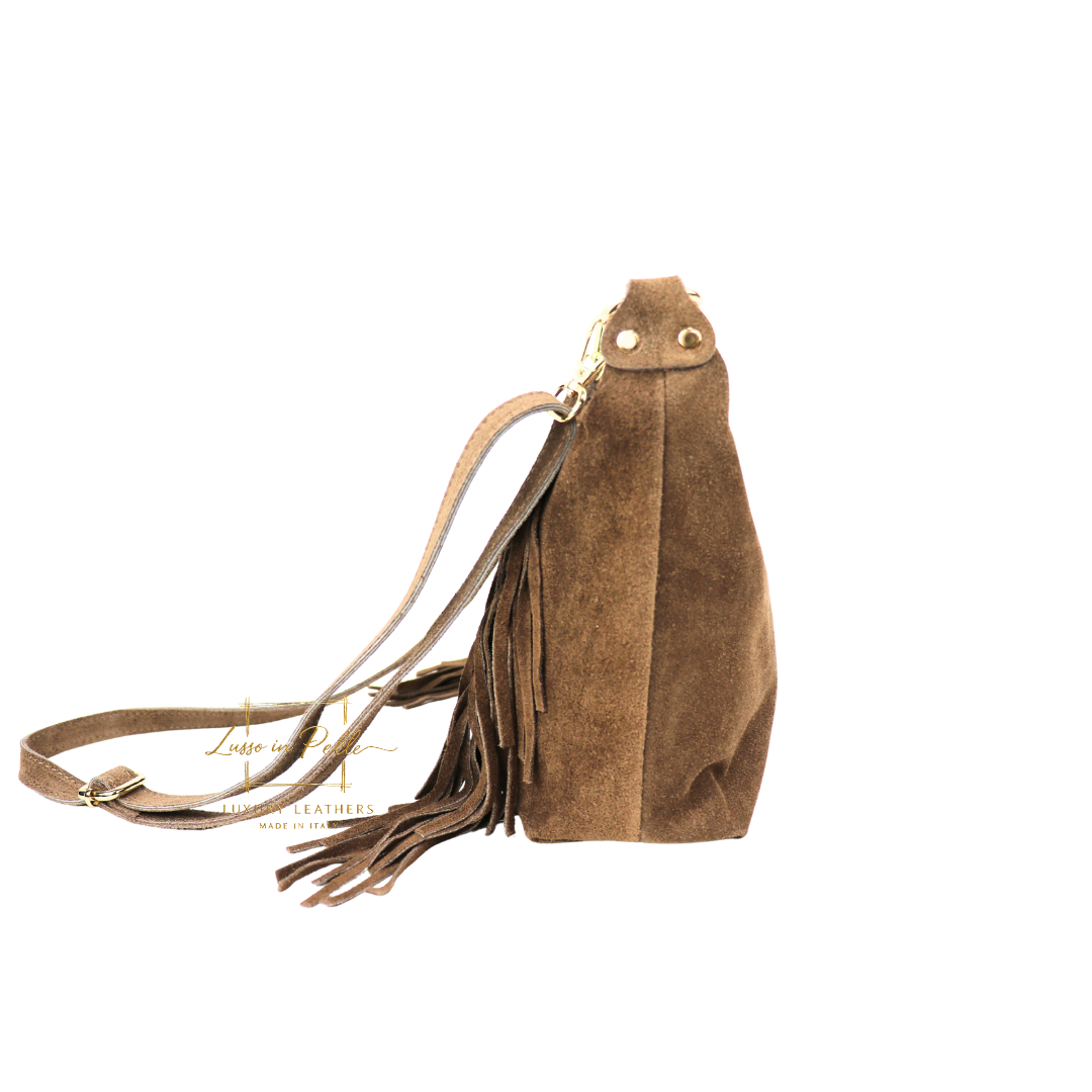 Medium Suede Messenger Crossbody with Tassel Detail