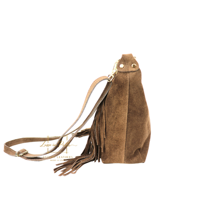 Medium Suede Messenger Crossbody with Tassel Detail