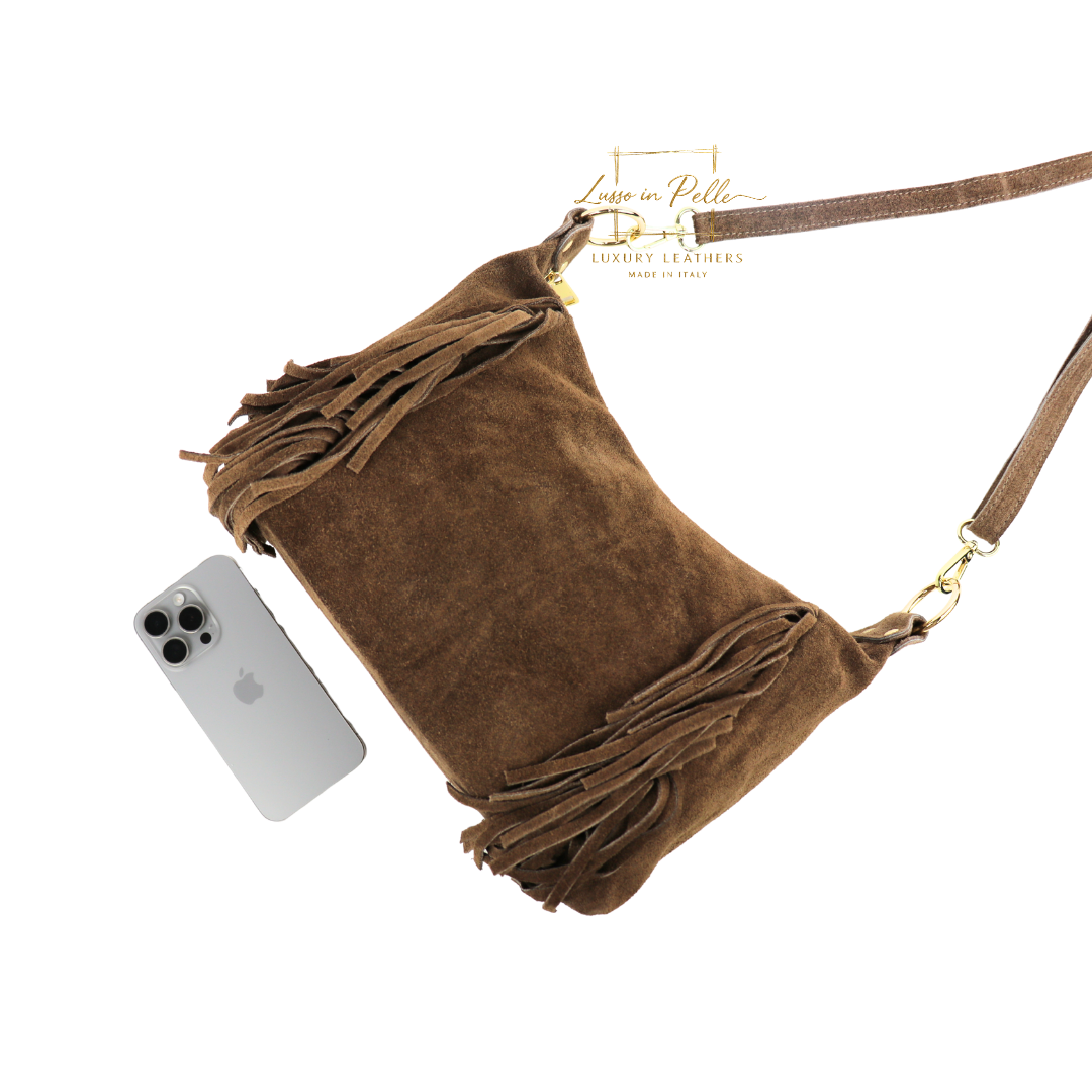 Medium Suede Messenger Crossbody with Tassel Detail