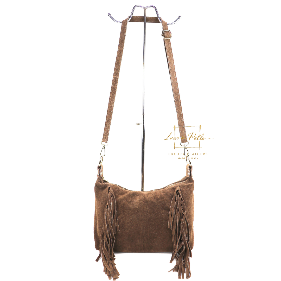 Medium Suede Messenger Crossbody with Tassel Detail