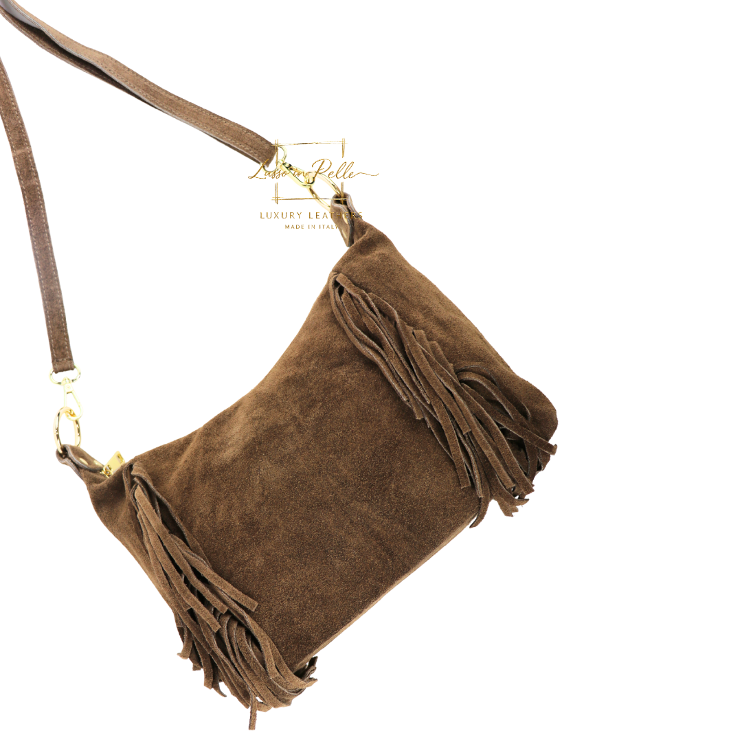 Medium Suede Messenger Crossbody with Tassel Detail