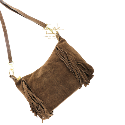 Medium Suede Messenger Crossbody with Tassel Detail