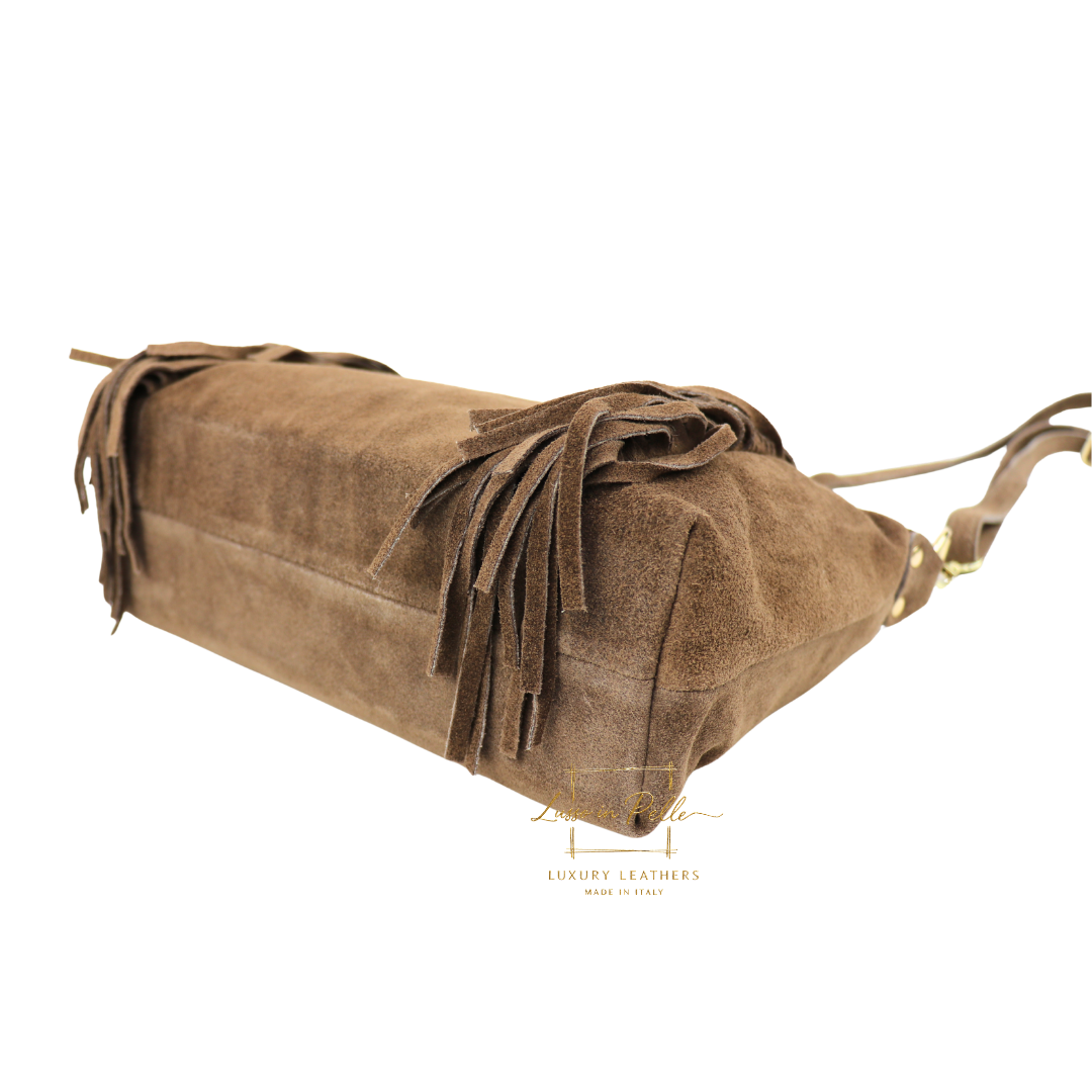 Medium Suede Messenger Crossbody with Tassel Detail