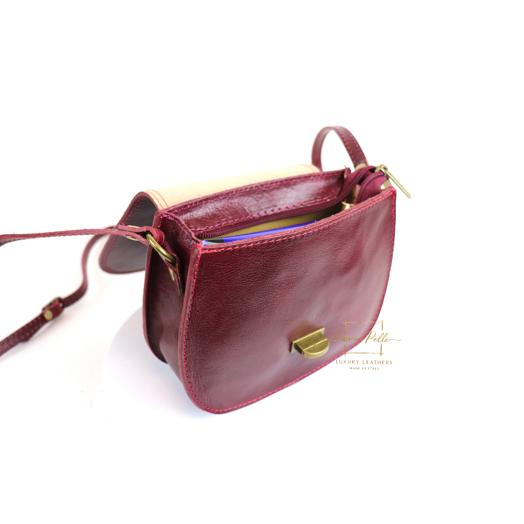 Cora Vintage Small Leather Crossbody Bag - Lussoinpelle Burgundy Crossbody bags