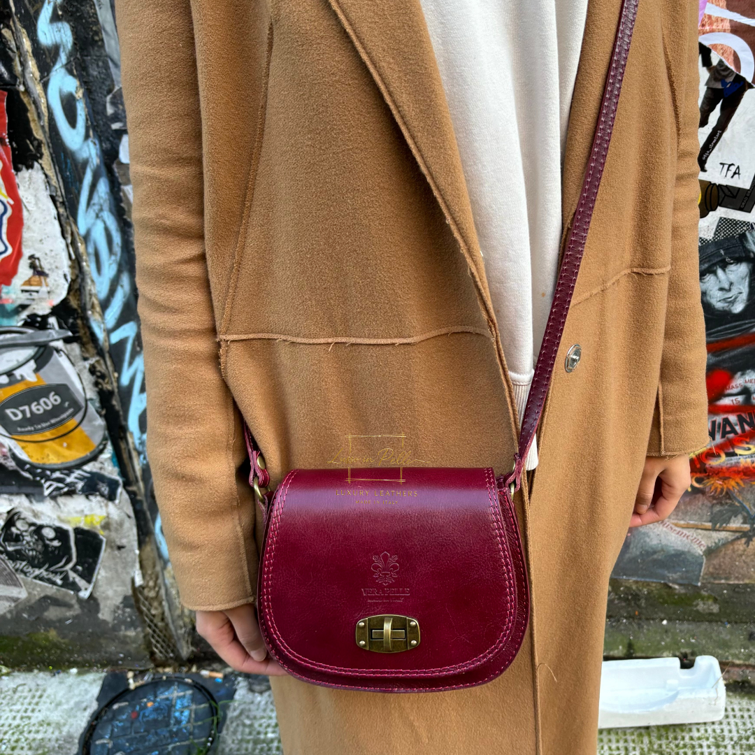 Cora Vintage Small Leather Crossbody Bag - Lussoinpelle Burgundy Crossbody bags