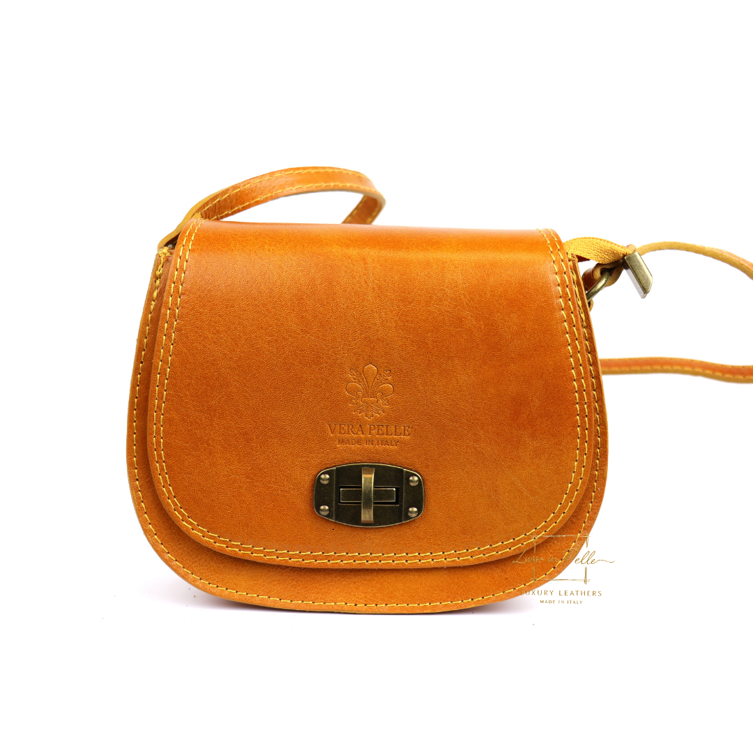 Cora Vintage Small Leather Crossbody Bag - Lussoinpelle mustard Crossbody bags