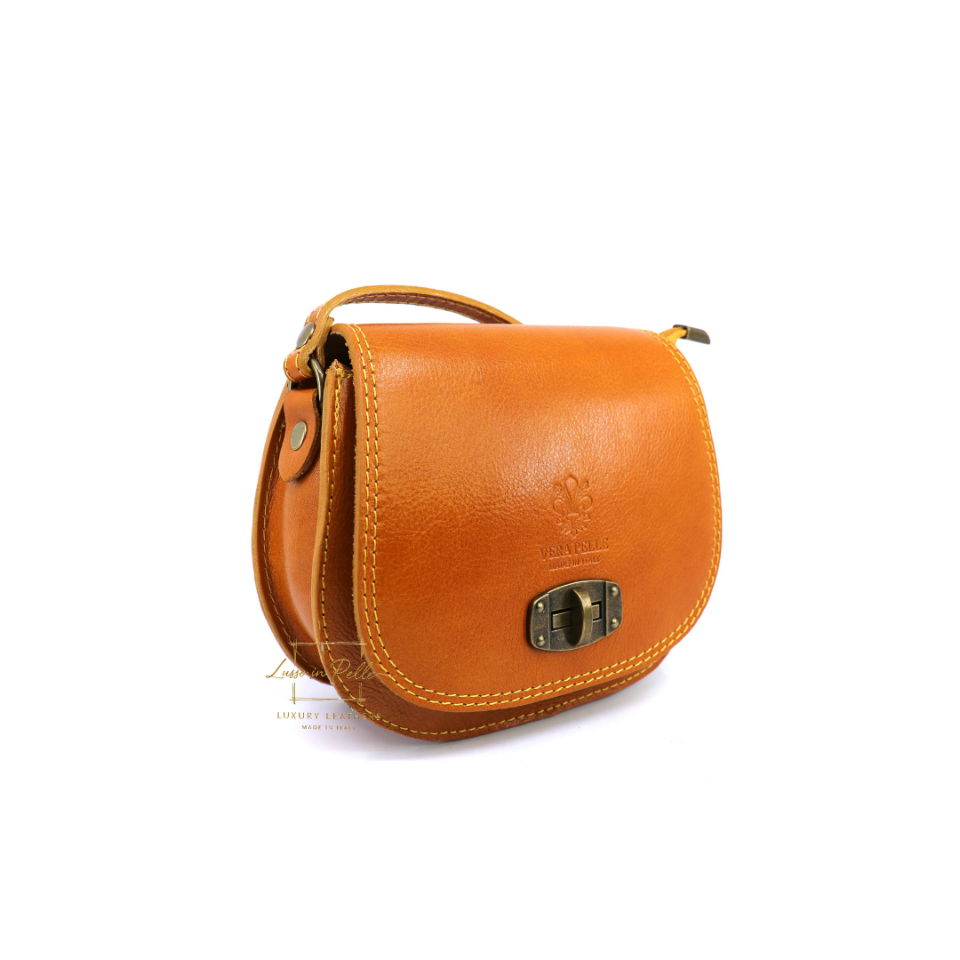 Cora Vintage Small Leather Crossbody Bag - Lussoinpelle mustard Crossbody bags