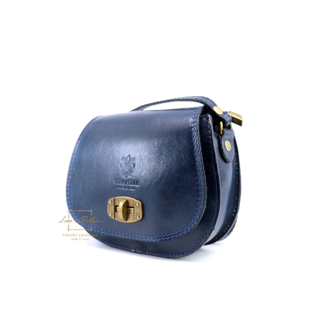 Cora Vintage Small Leather Crossbody Bag - Lussoinpelle navy Crossbody bags