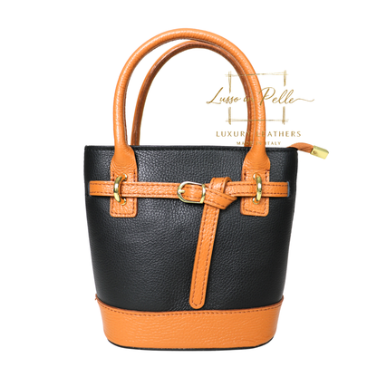 Grain Leather Bucket Bag with Crossbody Strap