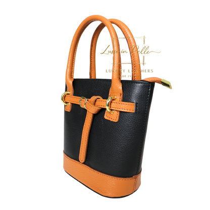 Grain Leather Bucket Bag with Crossbody Strap
