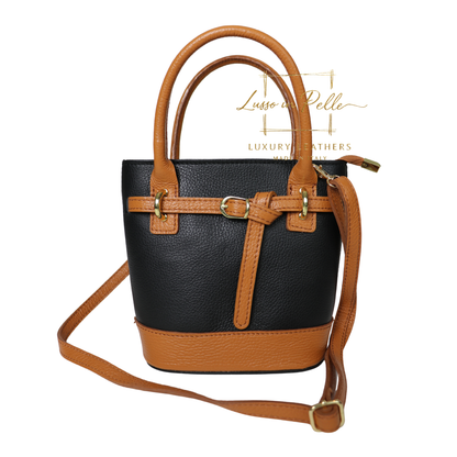 Grain Leather Bucket Bag with Crossbody Strap
