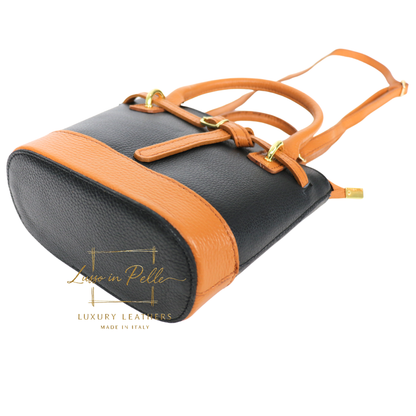 Grain Leather Bucket Bag with Crossbody Strap