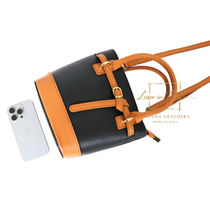 Grain Leather Bucket Bag with Crossbody Strap