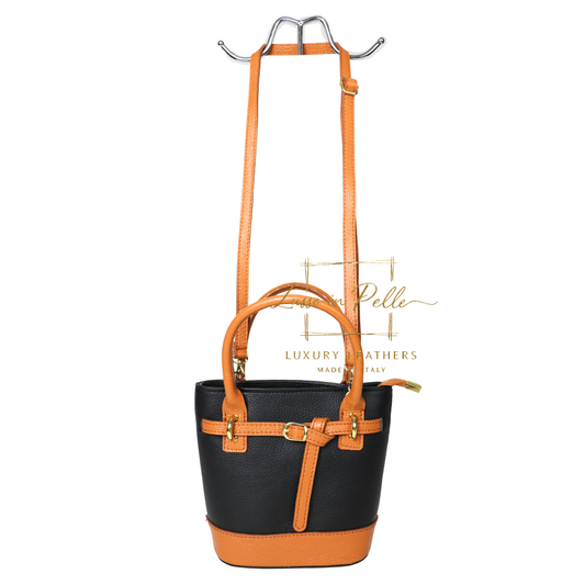 Grain Leather Bucket Bag with Crossbody Strap