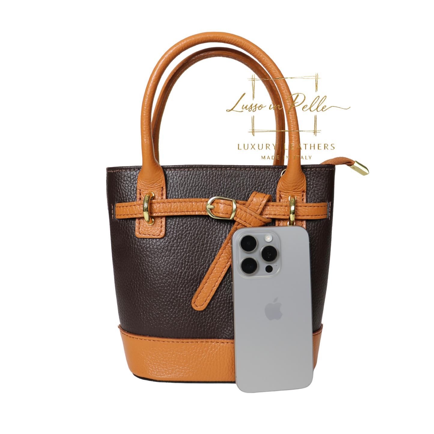 Grain Leather Bucket Bag with Crossbody Strap