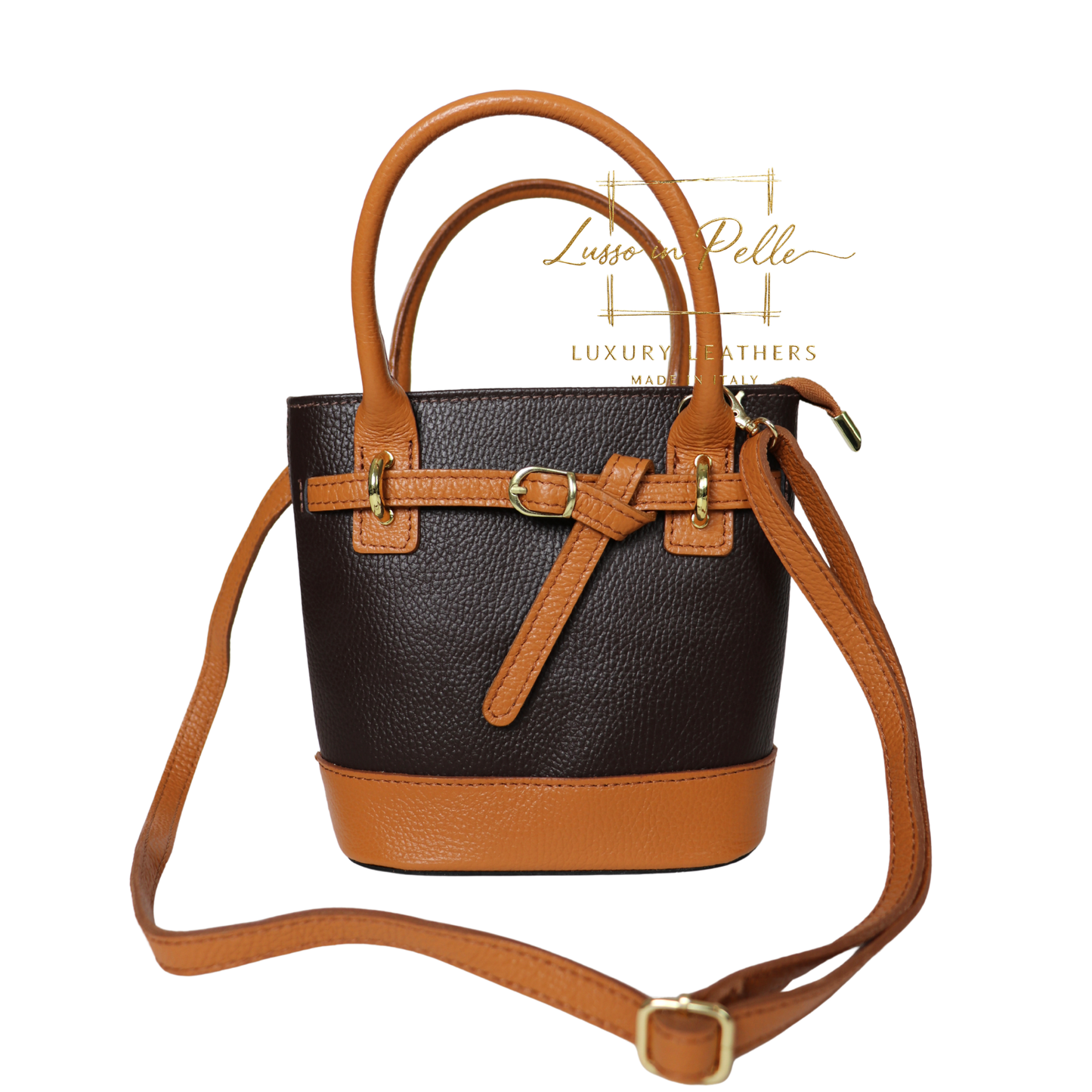 Grain Leather Bucket Bag with Crossbody Strap