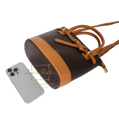 Grain Leather Bucket Bag with Crossbody Strap