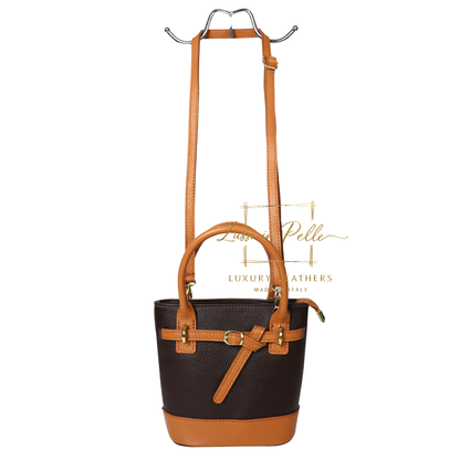 Grain Leather Bucket Bag with Crossbody Strap