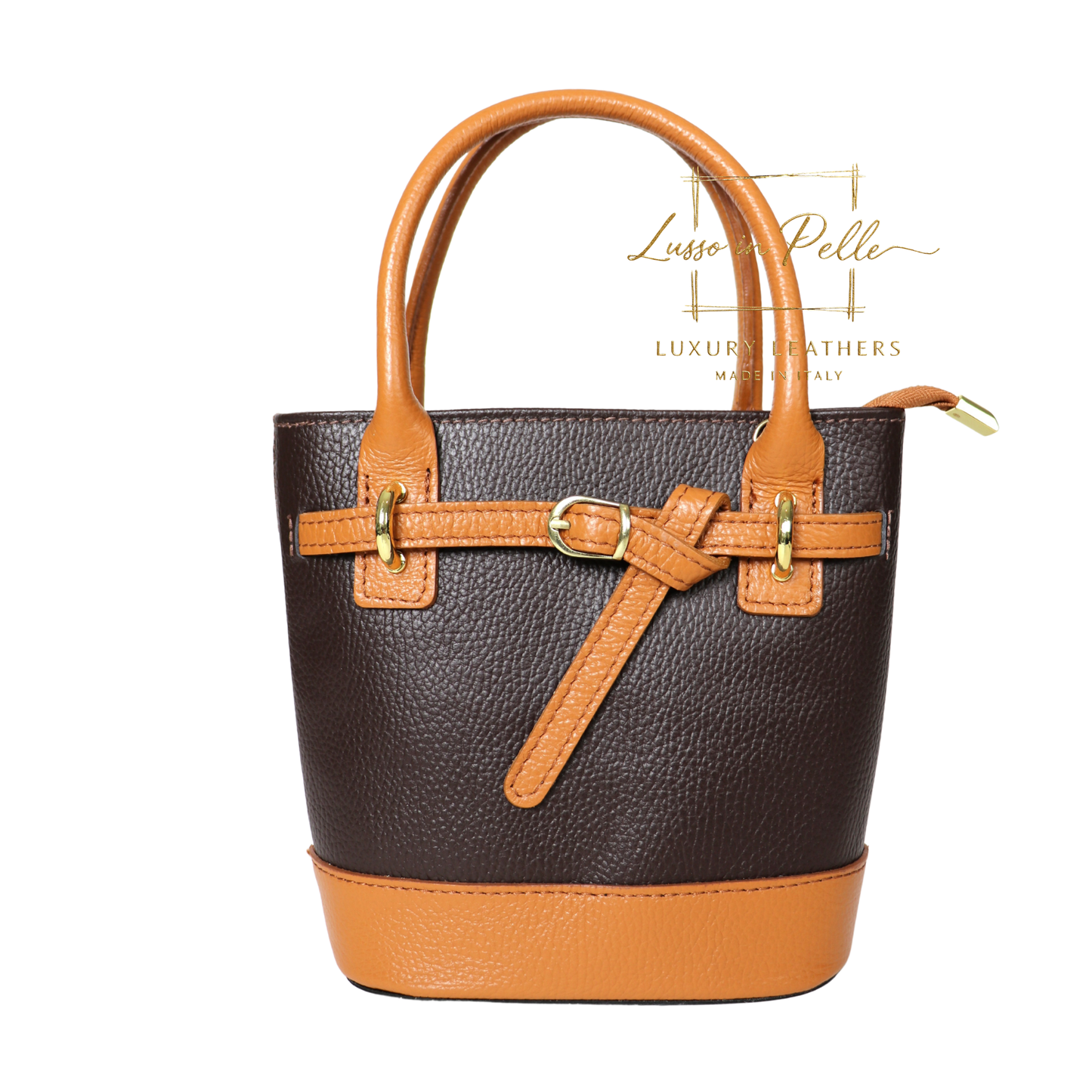 Grain Leather Bucket Bag with Crossbody Strap
