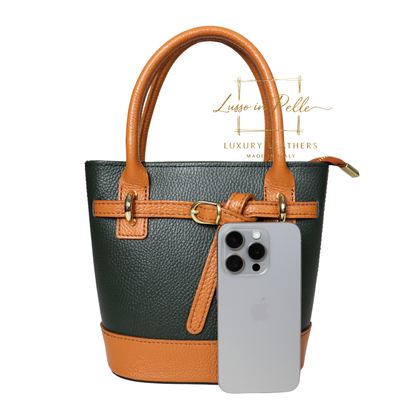 Grain Leather Bucket Bag with Crossbody Strap