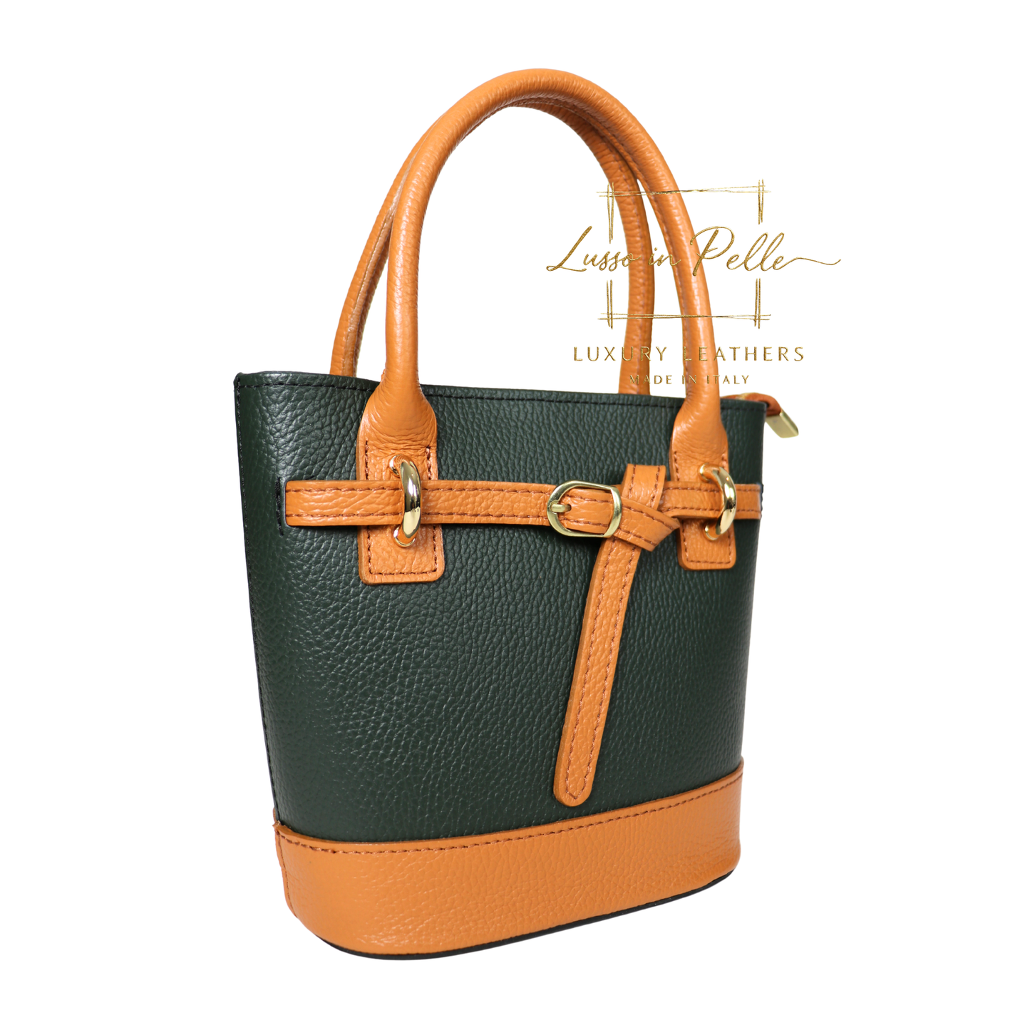 Grain Leather Bucket Bag with Crossbody Strap