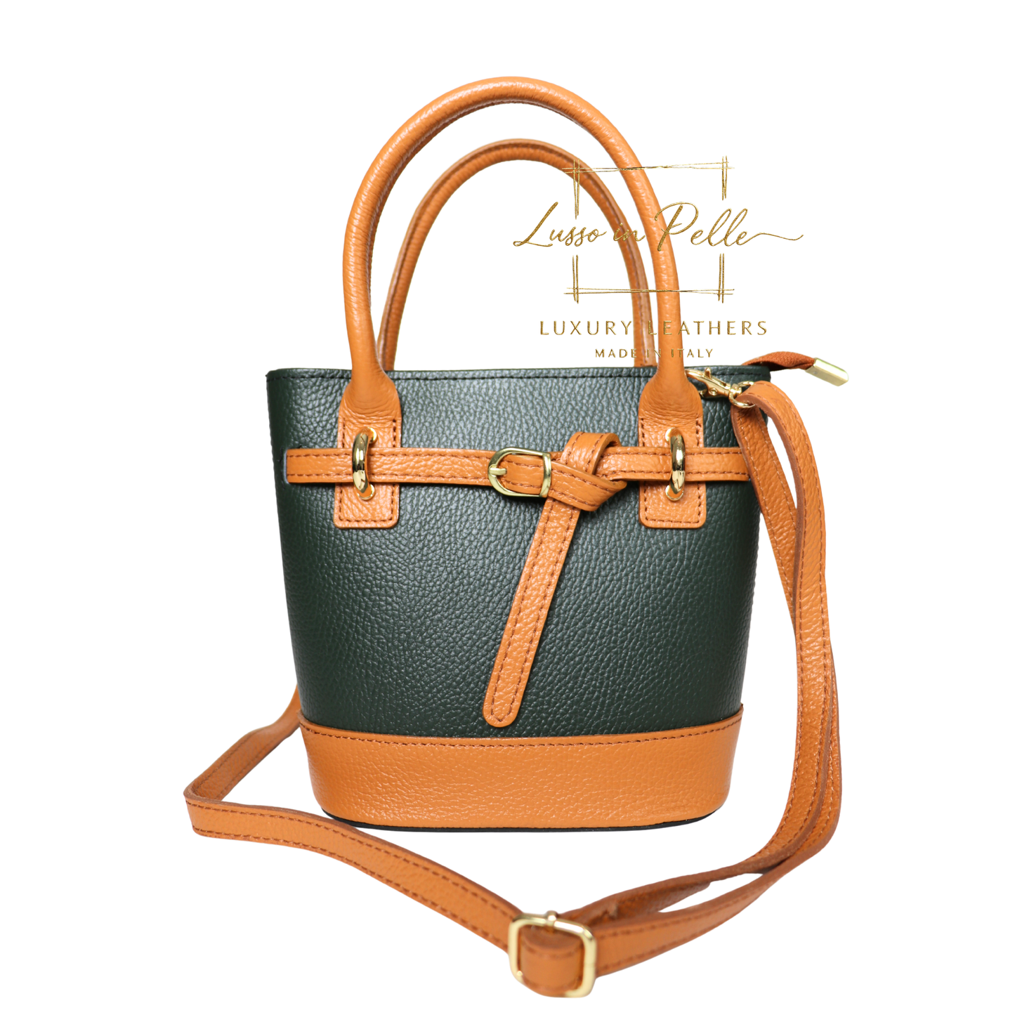 Grain Leather Bucket Bag with Crossbody Strap