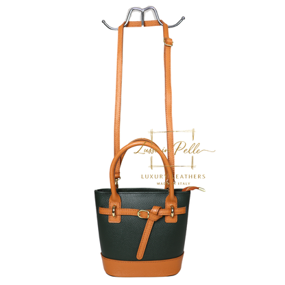 Grain Leather Bucket Bag with Crossbody Strap
