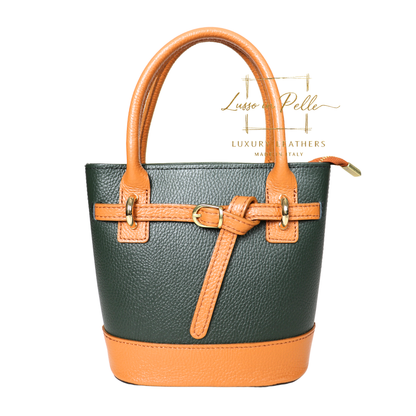 Grain Leather Bucket Bag with Crossbody Strap