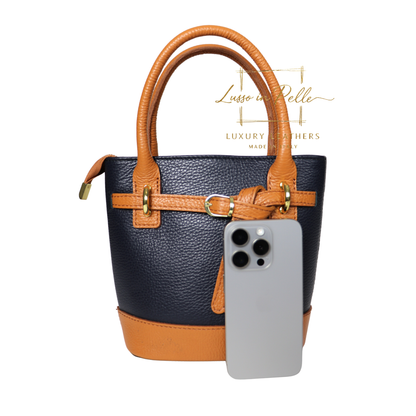 Grain Leather Bucket Bag with Crossbody Strap