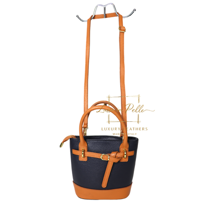 Grain Leather Bucket Bag with Crossbody Strap