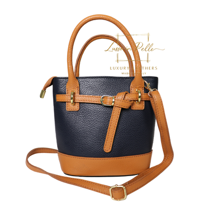 Grain Leather Bucket Bag with Crossbody Strap
