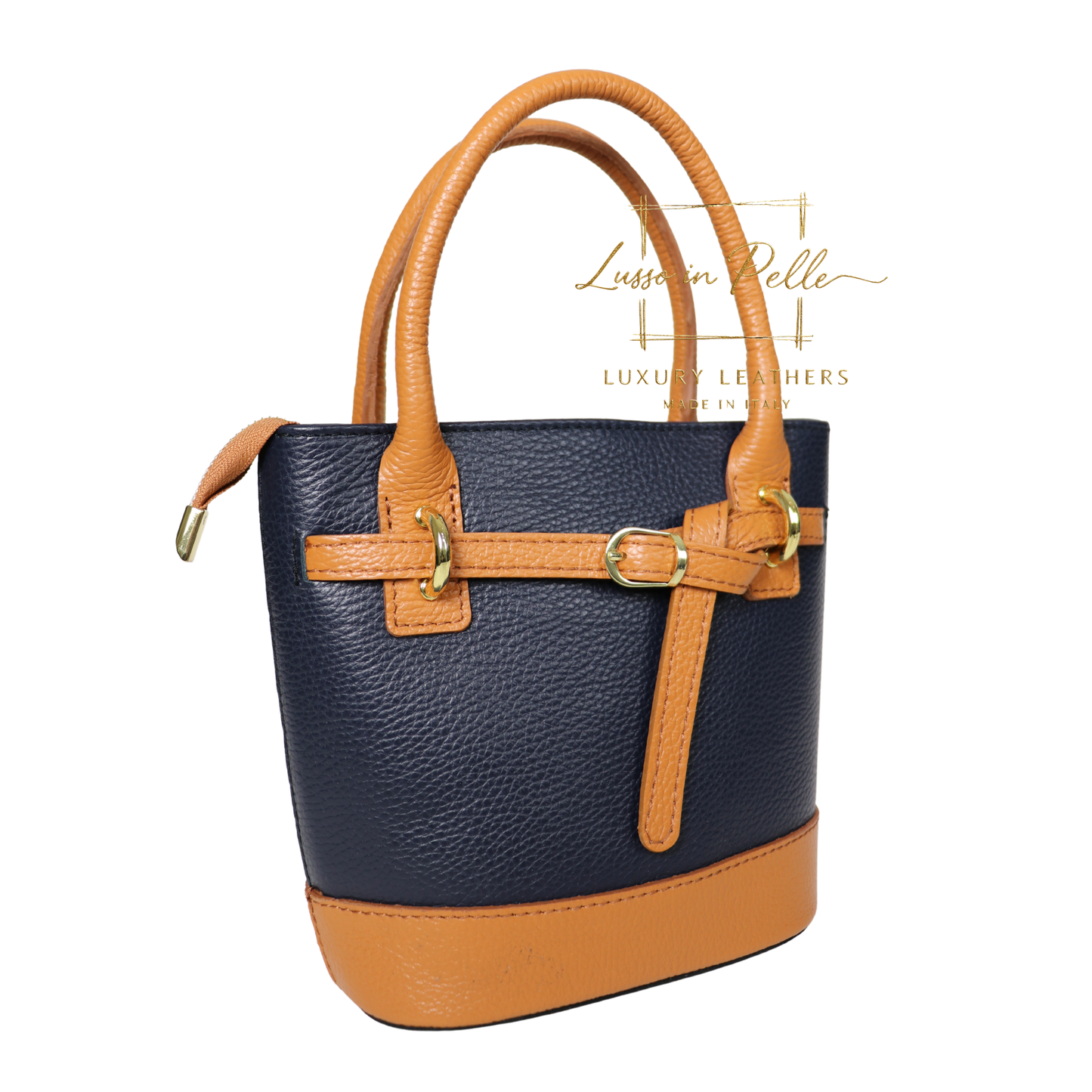 Grain Leather Bucket Bag with Crossbody Strap