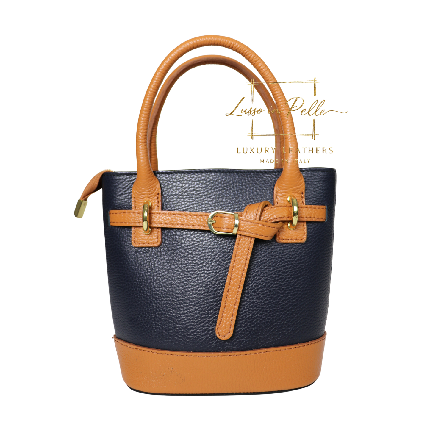 Grain Leather Bucket Bag with Crossbody Strap
