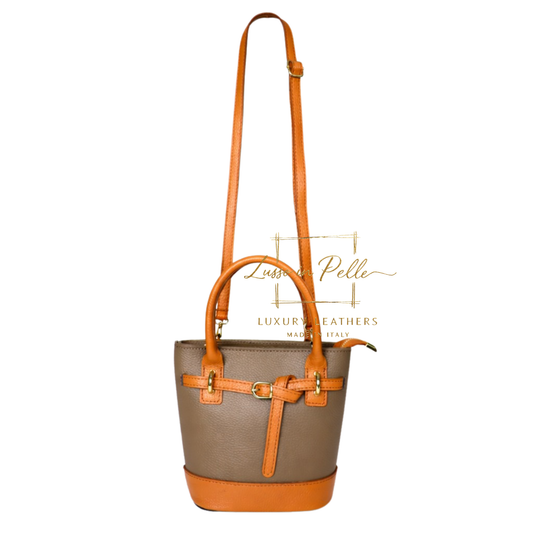 Grain Leather Bucket Bag with Crossbody Strap