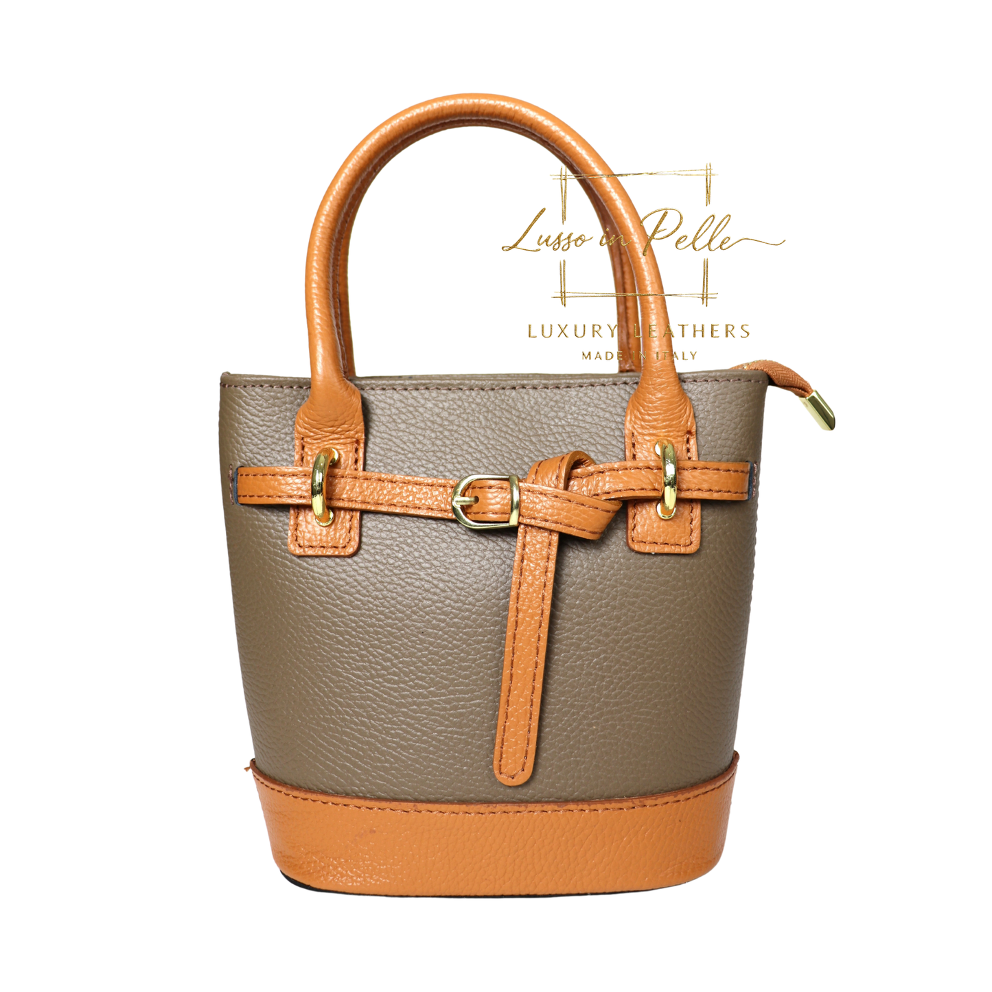 Grain Leather Bucket Bag with Crossbody Strap