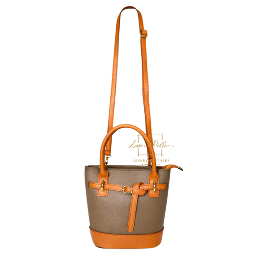 Grain Leather Bucket Bag with Crossbody Strap