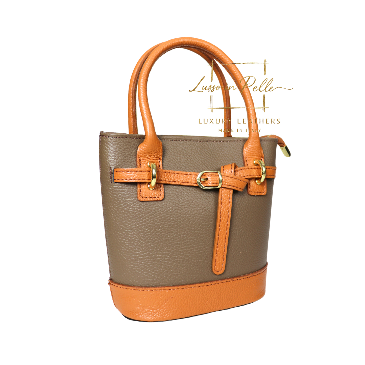 Grain Leather Bucket Bag with Crossbody Strap