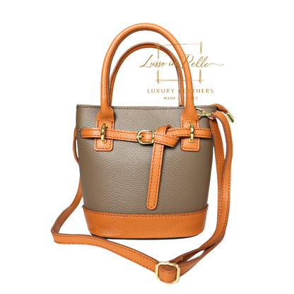 Grain Leather Bucket Bag with Crossbody Strap