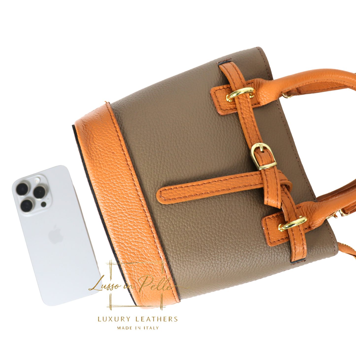 Grain Leather Bucket Bag with Crossbody Strap