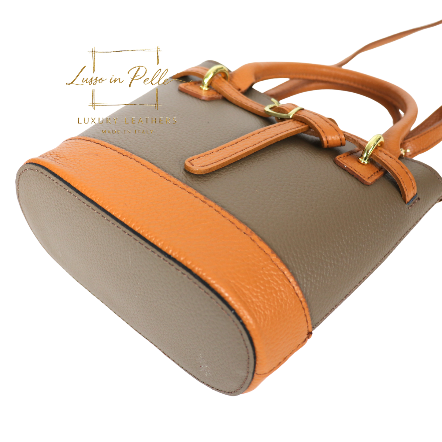 Grain Leather Bucket Bag with Crossbody Strap