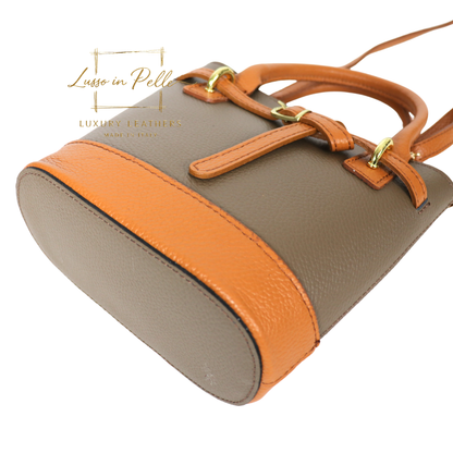 Grain Leather Bucket Bag with Crossbody Strap