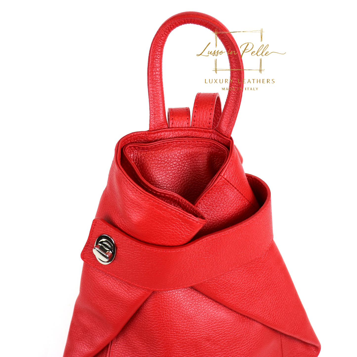 Fold-over Pebbled Leather Backpack