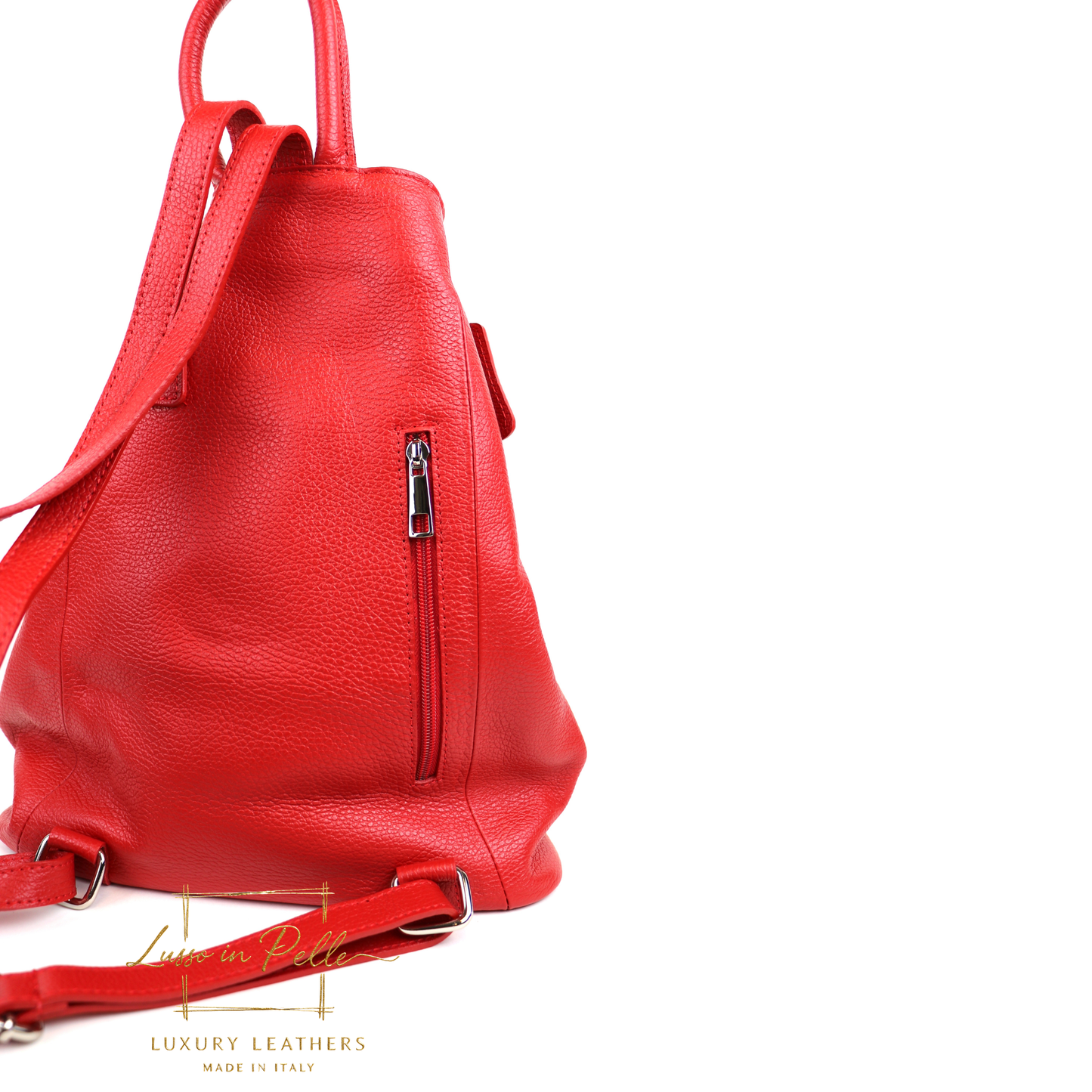 Fold-over Pebbled Leather Backpack