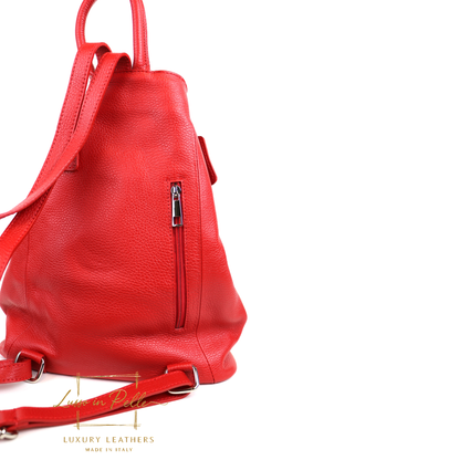 Fold-over Pebbled Leather Backpack